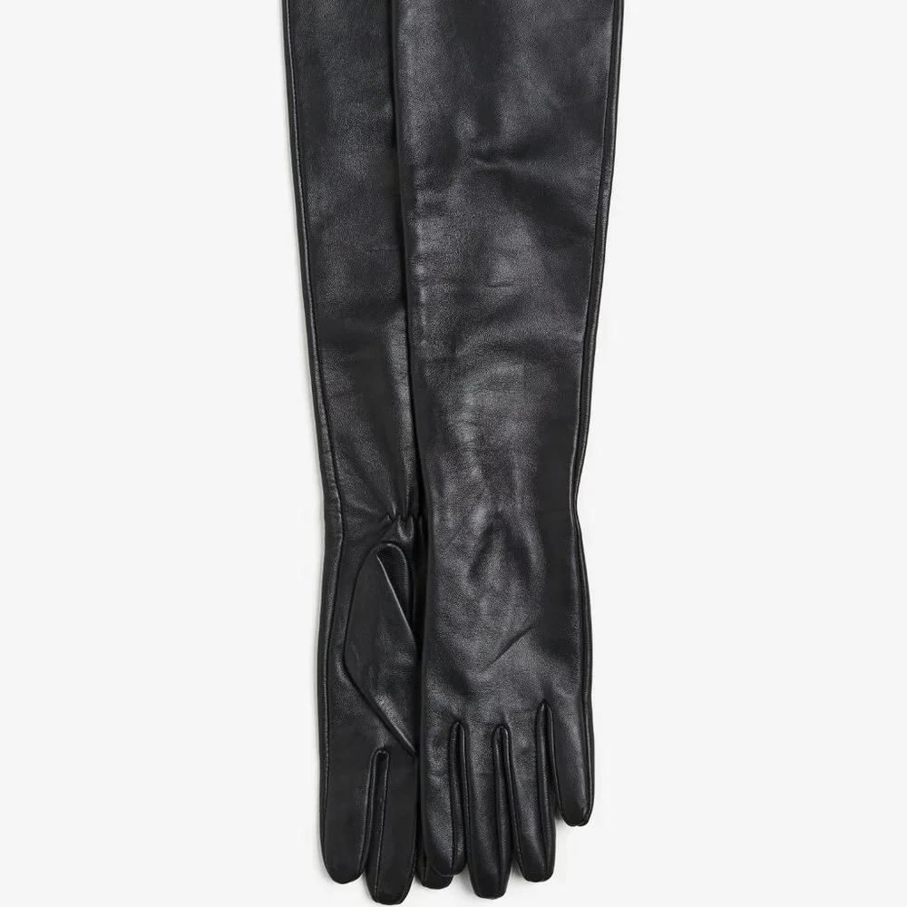 H&M Studio Collection 2023 Leather Evening Long Black Elbow Gloves‎ XS/S